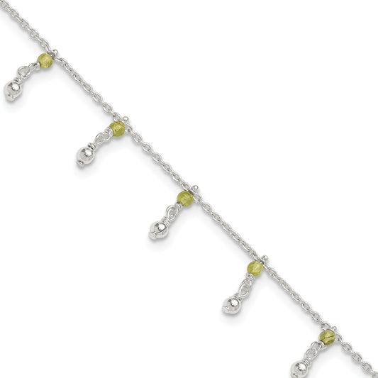 Sterling Silver Peridot Beads Anklet