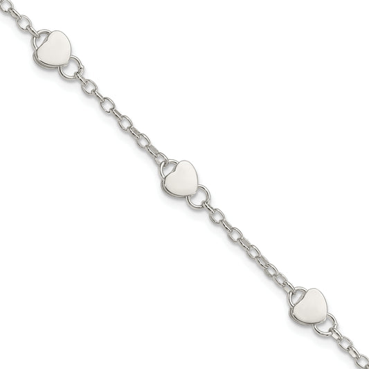 Sterling Silver Heart Childs 5 Inch Plus 1 Inch Ext. Bracelet