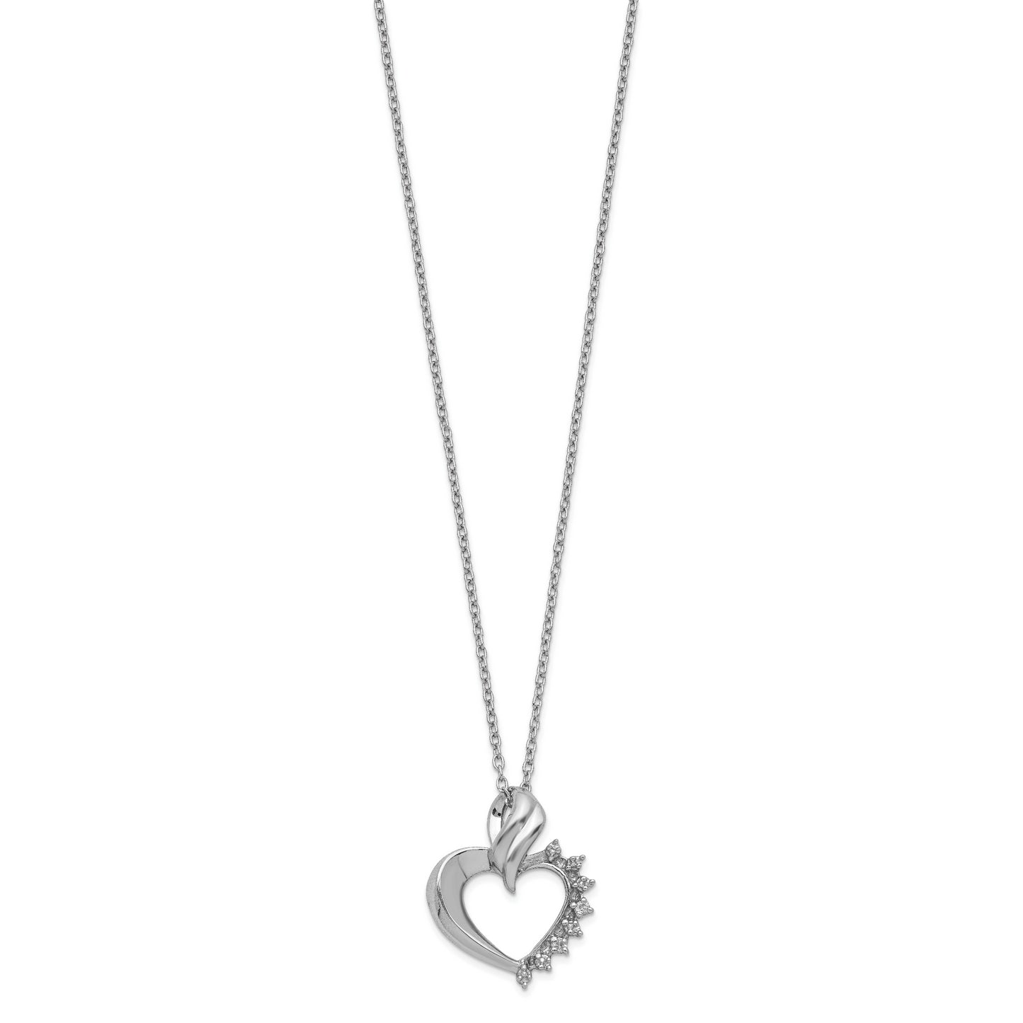 Sterling Silver Rhodium-plated Heart Diamond Necklace