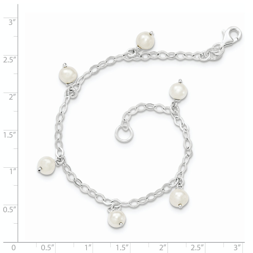 Sterling Silver White Semi-round FWC Pearl Bracelet