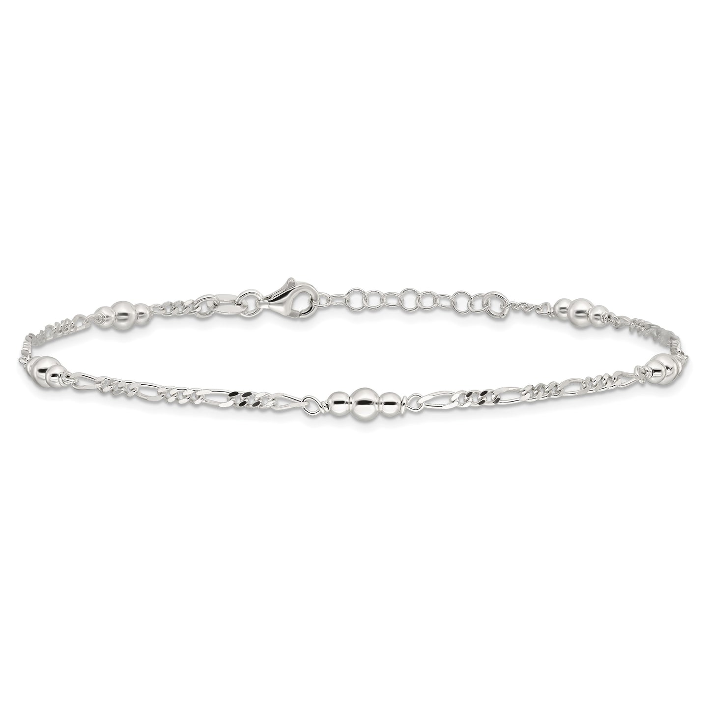 Sterling Silver Polished Bead Plus 1in ext. Anklet