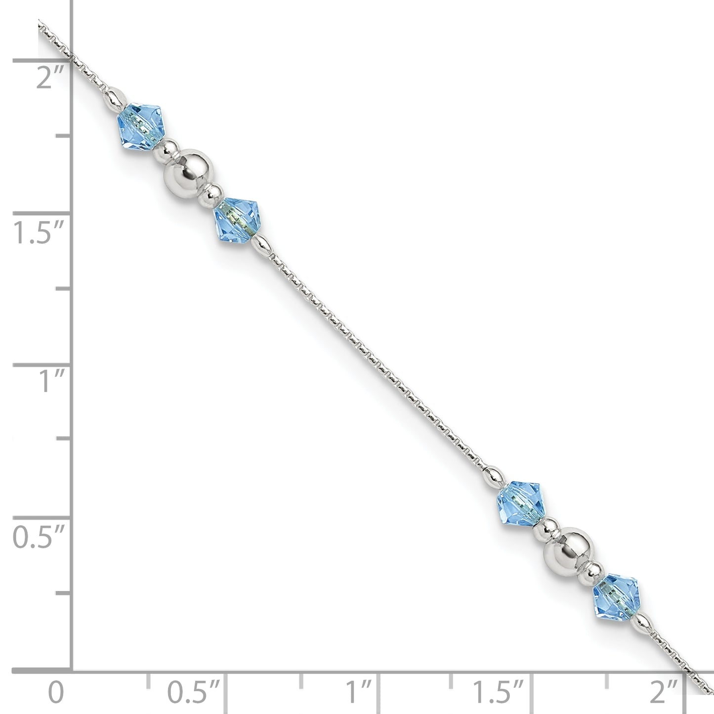 Sterling Silver Polished CZ and Bead 10in Plus 1in ext. Anklet