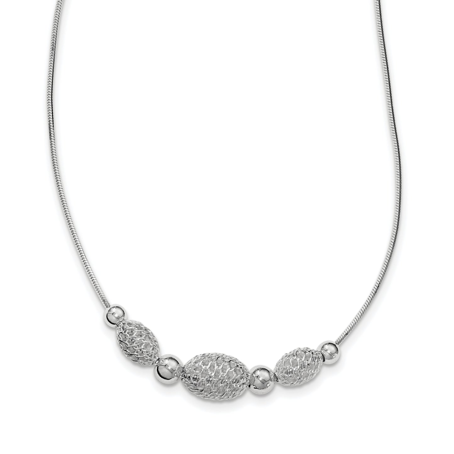 Sterling Silver Rhodium-plated Filigree Beads Fancy Chain Necklace