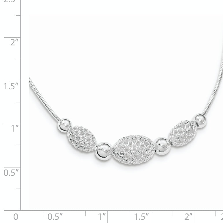 Sterling Silver Rhodium-plated Filigree Beads Fancy Chain Necklace