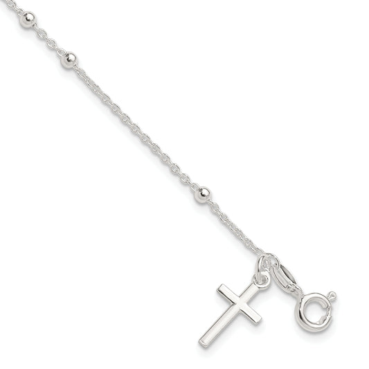 Sterling Silver Beaded Cross Charm Bracelet