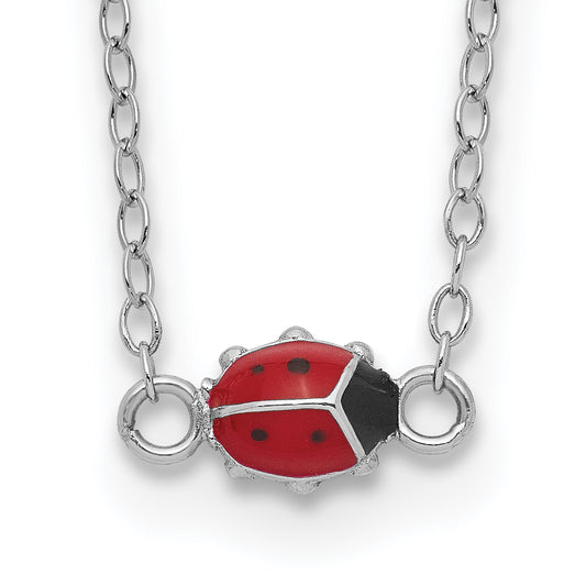 Sterling Silver Polished Red and Black Enameled Ladybug with 2 Inch Extension Children's Necklace