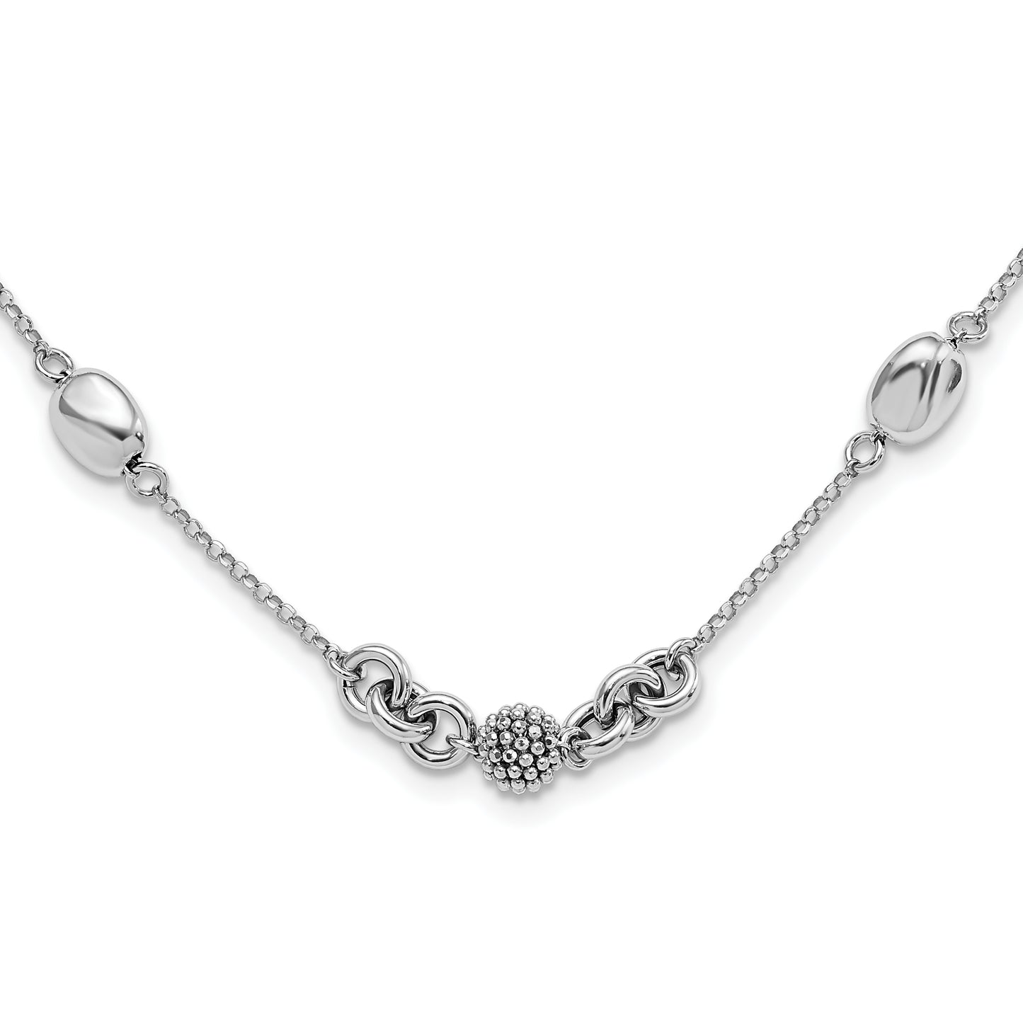 Sterling Silver Rhodium-plated Beaded Fancy Necklace