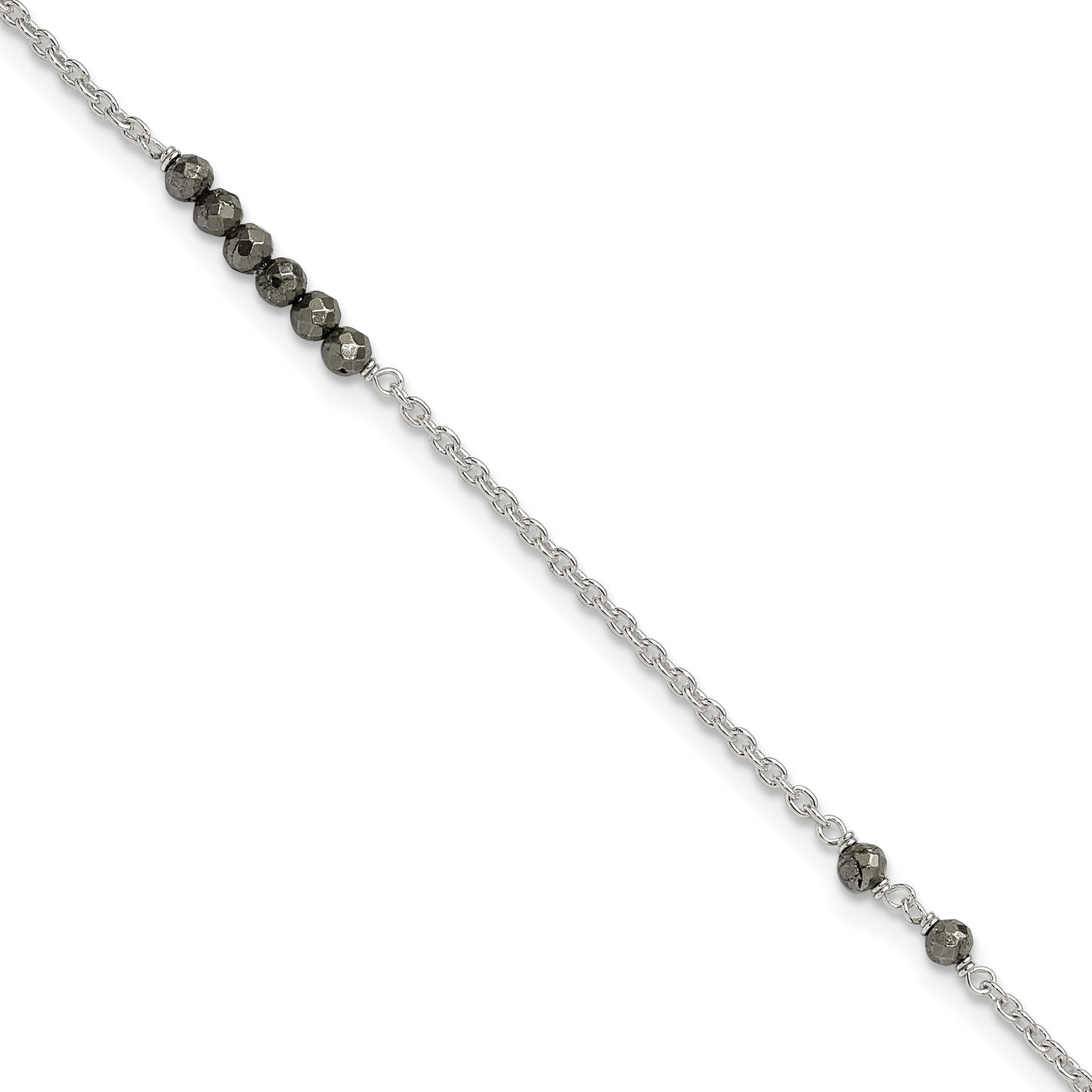 Sterling Silver Black CZ Beads 9in Plus 1 in Ext. Anklet