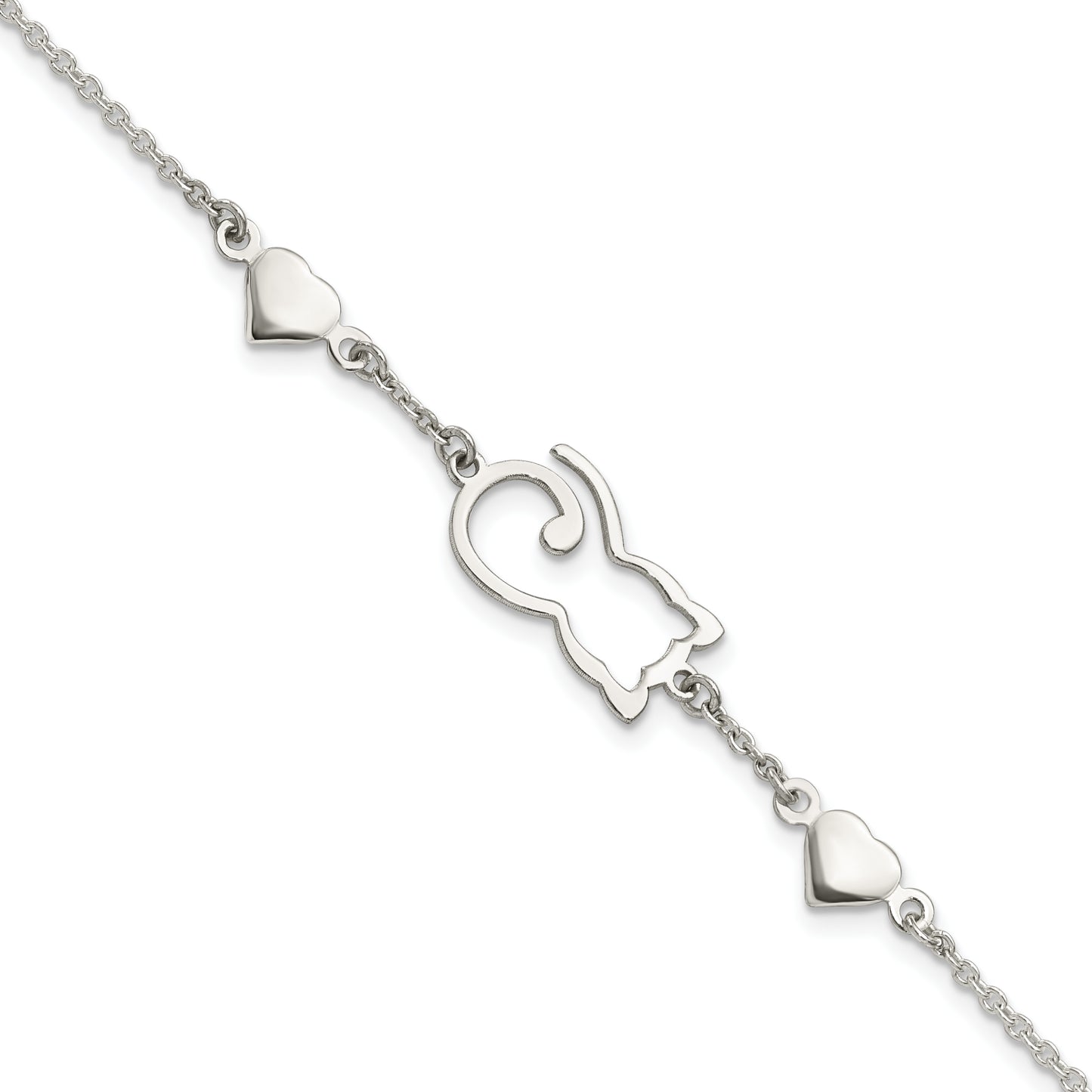 Sterling Silver Heart and Kitty Bracelet