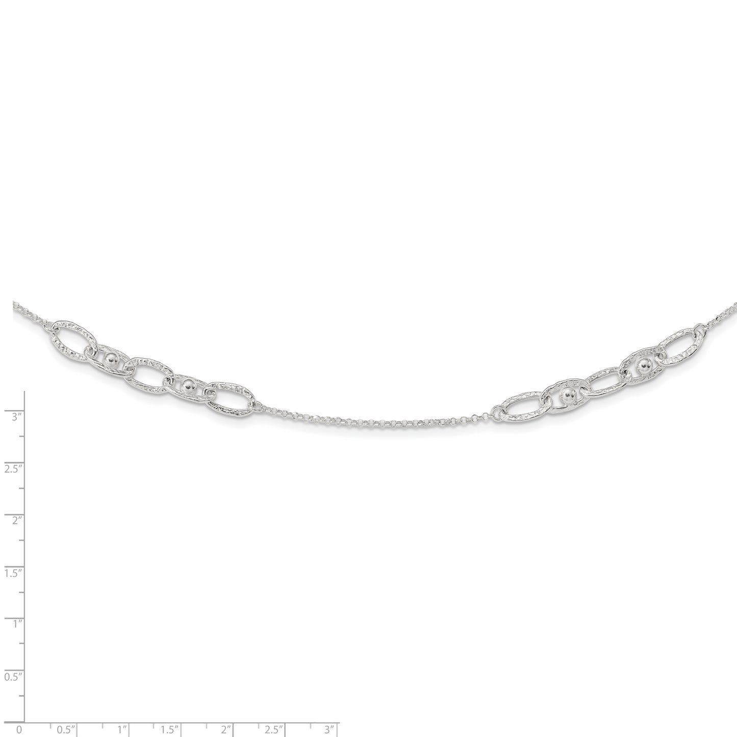 Sterling Silver Hammered Oval with Beads Necklace