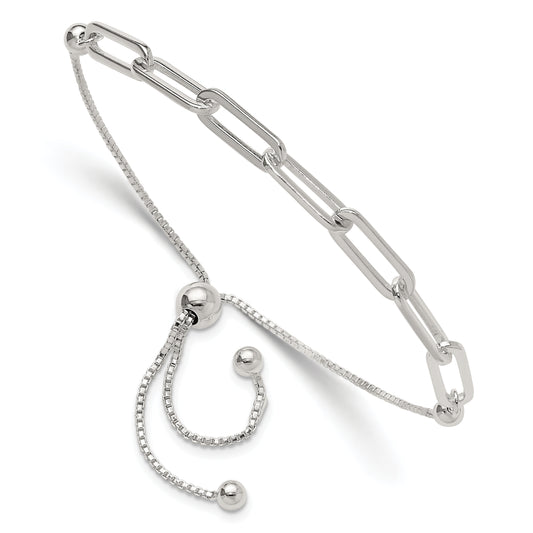 Sterling Silver Polished Paperclip Link Adjustable Bracelet
