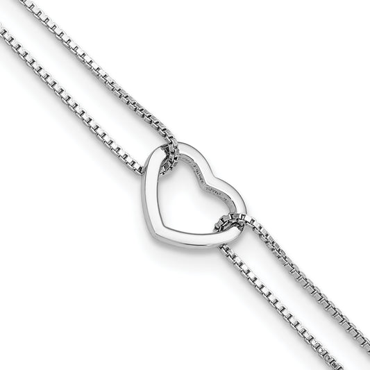 Sterling Silver Rhod-plated Polished Heart Beaded 9in with 1in ext Anklet