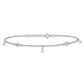 Sterling Silver Rhod-plated Pink CZ/Glass Beads 9in Plus 1in ext Anklet