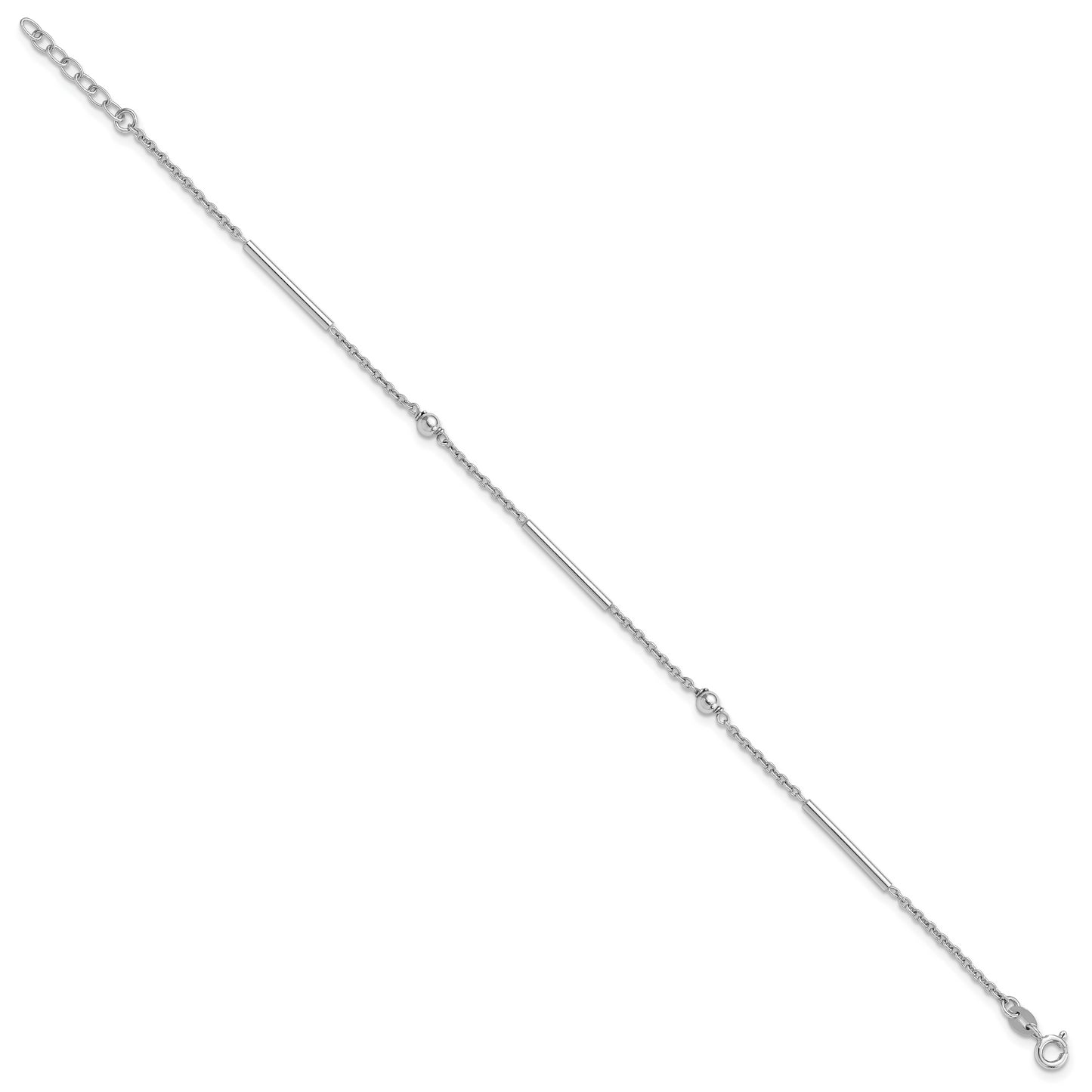 Sterling Silver Bars and Beads 9in Plus 1in ext Anklet