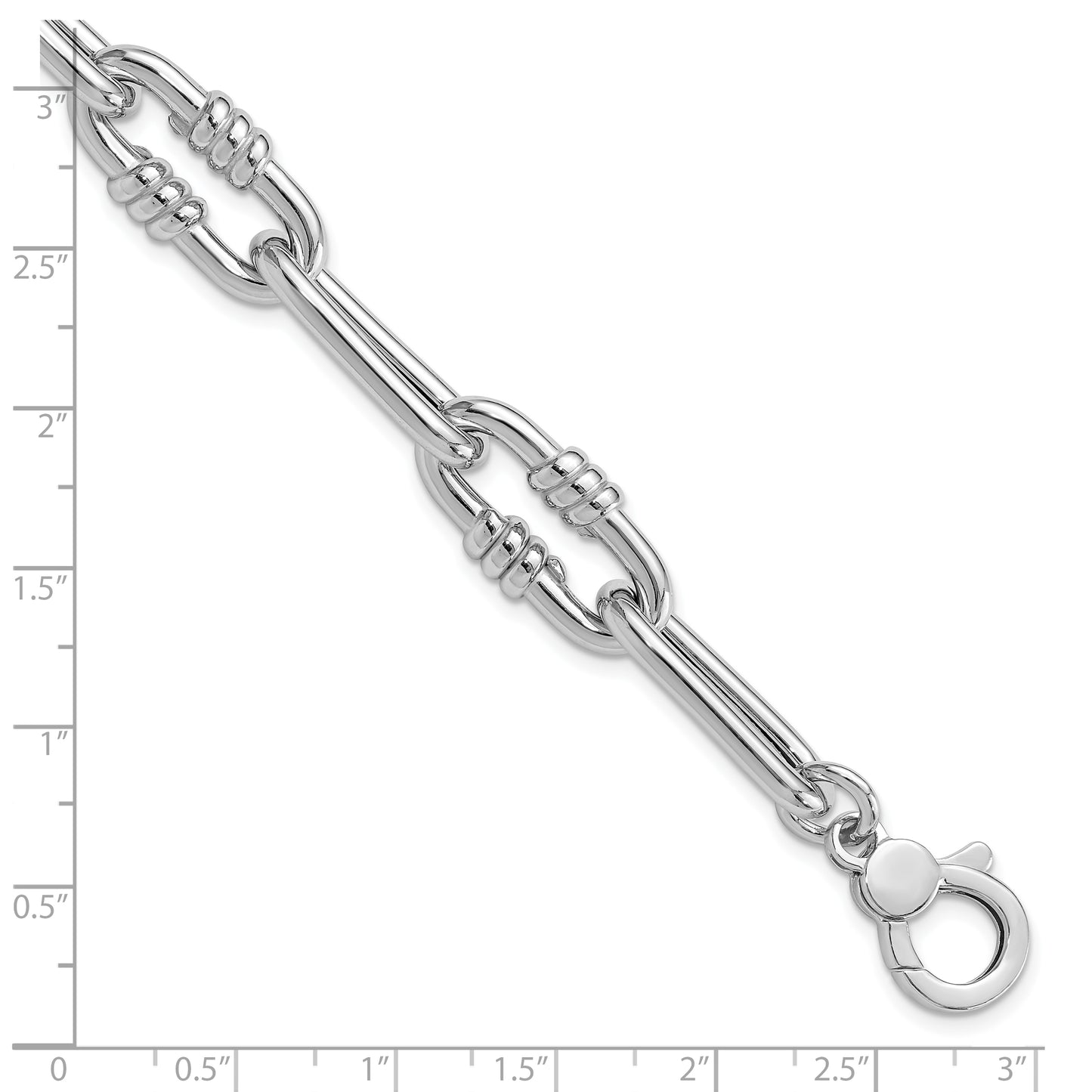 Sterling Silver Rhodium-plated Hollow Paperclip Link with .5in Ext Bracelet