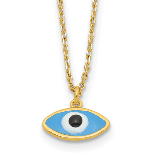 Sterling Silver Gold-plated Enamel Evil Eye with 1in ext. Necklace