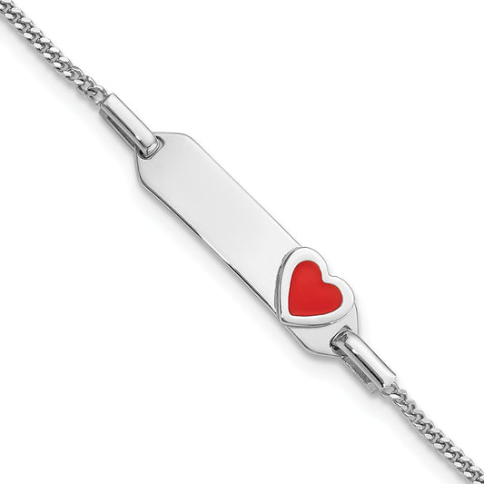 Sterling Silver Enameled Heart Children's ID 6in Bracelet