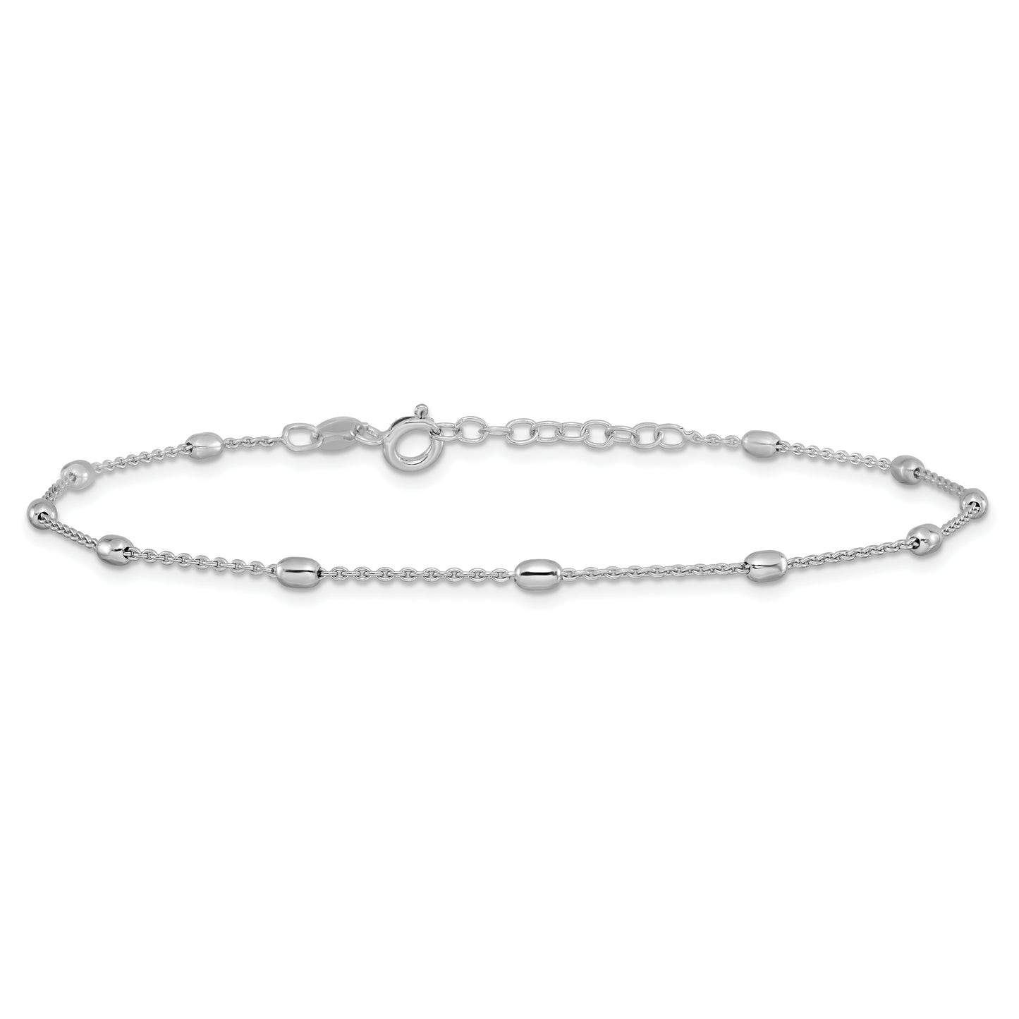 Leslie's Sterling Silver Polished Beaded with 1in ext. Anklet