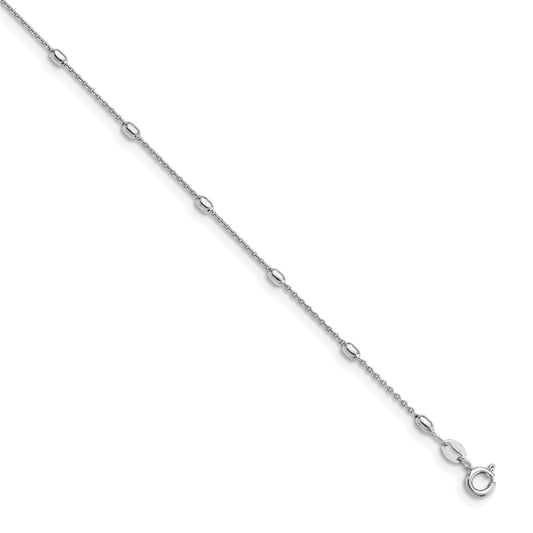 Leslie's Sterling Silver Polished Beaded with 1in ext. Anklet