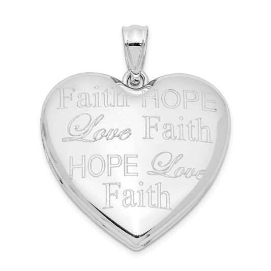 Sterling Silver Rhodium-plated Faith Hope Love Ash Holder Heart Locket