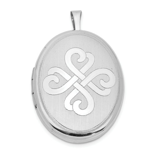 Sterling Silver Rhodium-plated Satin and Polished Heart Design Oval Locket