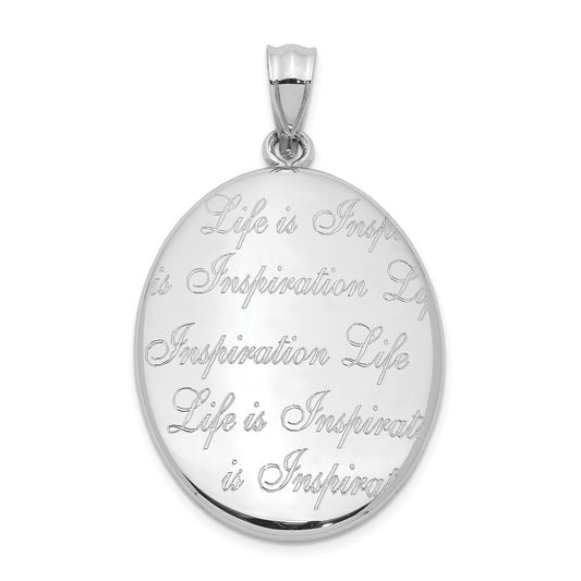 Sterling Silver Rhod-plated Polished Life is Inspiration Oval Open Locket