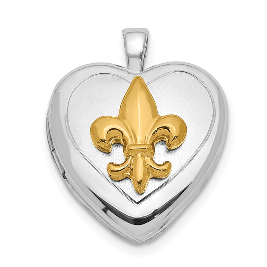 Sterling Silver Rhodium-plated and Gold Tone Fleur De Lis Locket