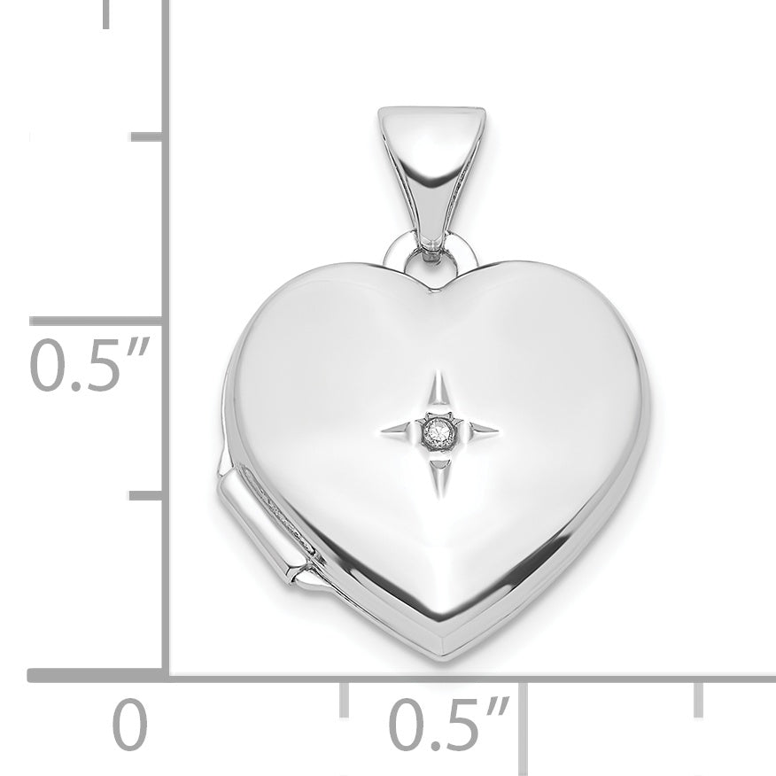 Sterling Silver Rhodium-plated Diamond 21 Dangle 15mm Heart Locket