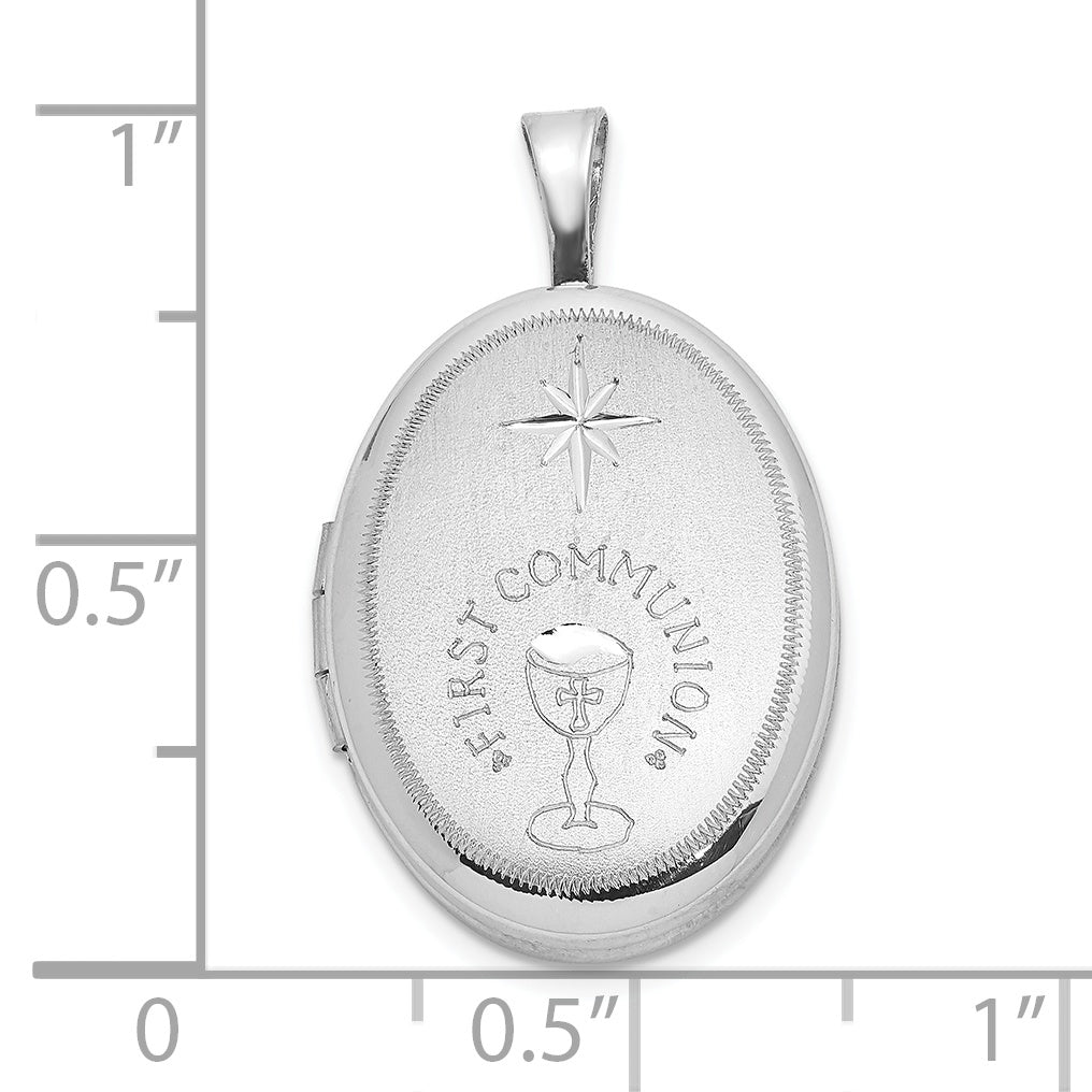 Sterling Silver Rhodium-plated D/C First Communion 19x15mm Oval Locket