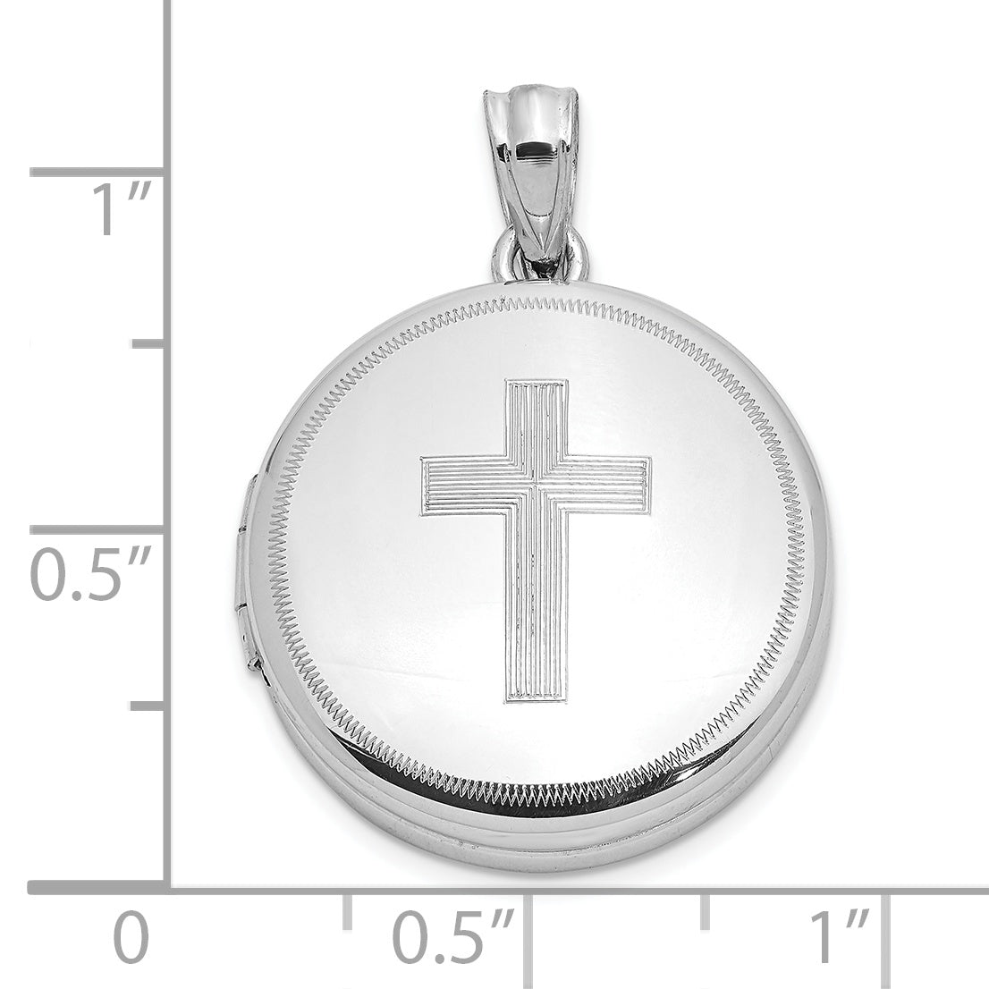 Sterling Silver Rhodium-plated Polished Cross 20mm Round Locket