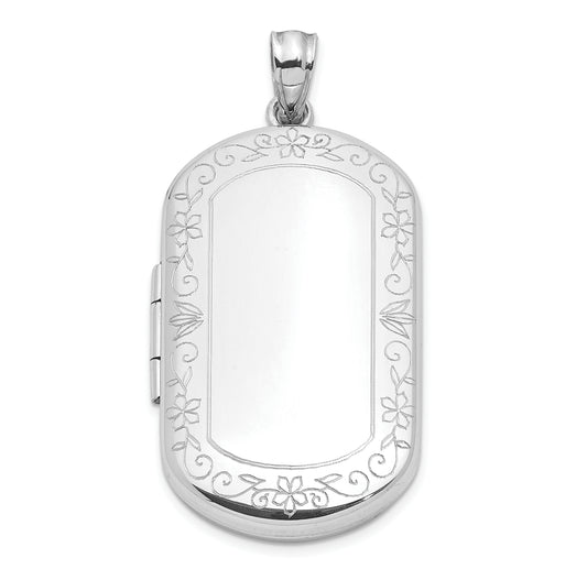 Sterling Silver Rhodium-plated Scrolled Border 30x19mm Rectangle Locket