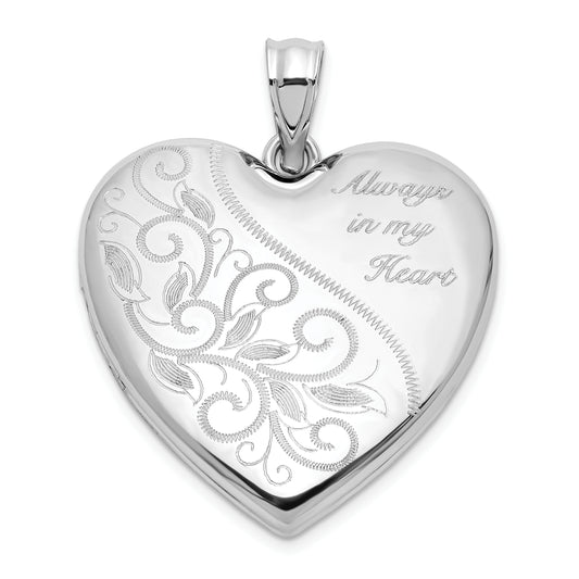 Sterling Silver Rh-plated Filigree Always In My Heart 24mm Heart Locket