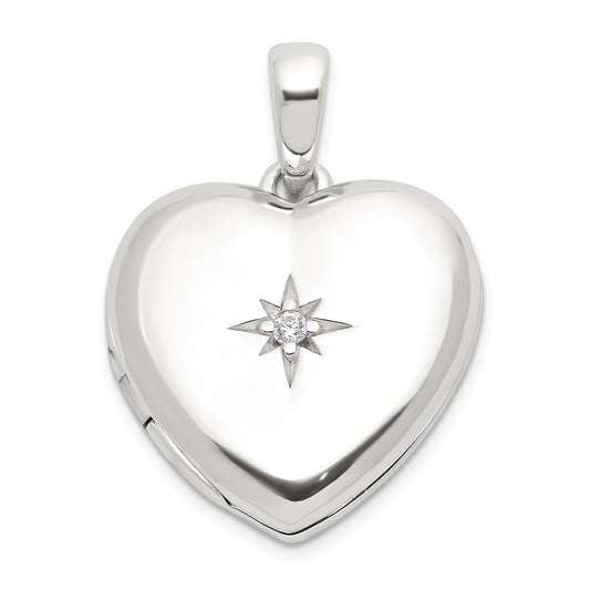 Sterling Silver E-coated CZ 19mm Heart Locket