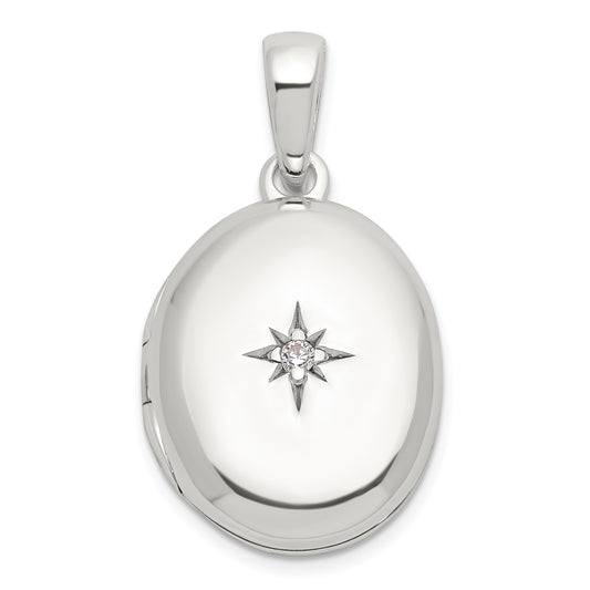 Sterling Silver E-coated CZ 18.5mm Oval Locket