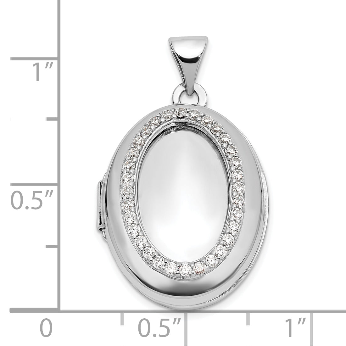 Sterling Silver Rhodium-plated Polished CZ 21x16mm Oval Locket