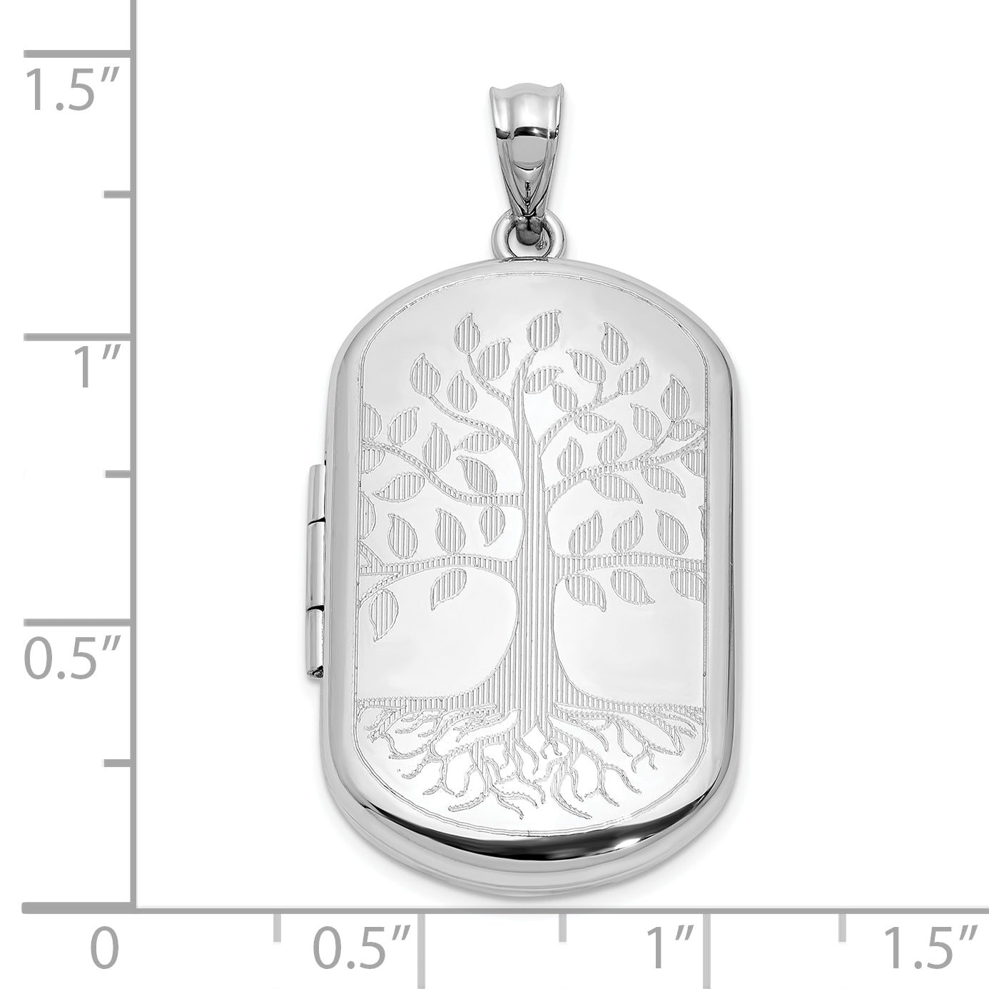 Sterling Silver Rhodium-plated Tree of Life 30x19mm Rectangle Locket