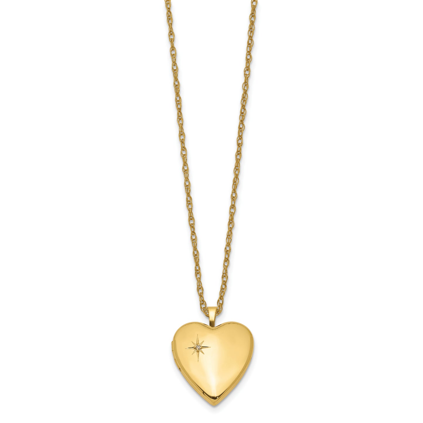 1/20 Gold Filled 20mm Polished/Satin Diamond Star Heart Locket Necklace