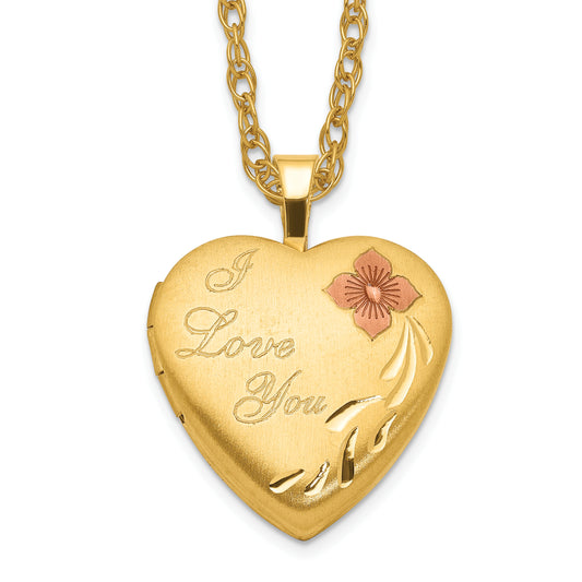 1/20 Gold Filled 16mm Enameled Flower I Love You Heart Locket Necklace