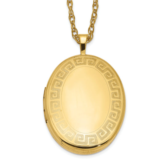 1/20 Gold Filled 26mm Greek Key Border Oval Locket Necklace