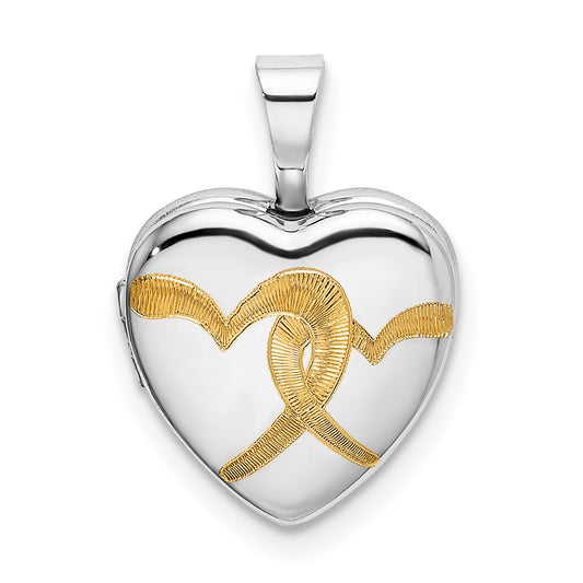 Sterling Silver Rhodium-plated Gold-plated Linked Hearts 12mm Heart Locket