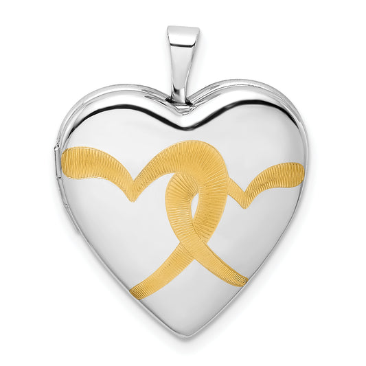 Sterling Silver Rhodium-plated Gold-plated Linked Hearts 20mm Heart Locket