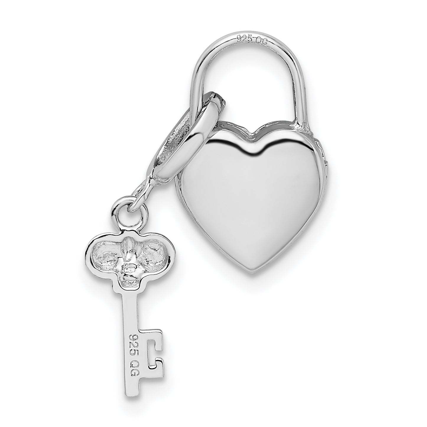 Sterling Silver Rhod and Gold-plated 10mm Heart Lock and Key Hinge Locket Charm