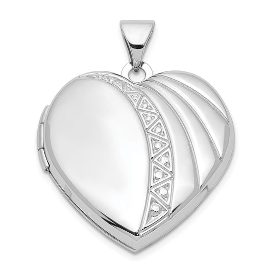 Sterling Silver Rhodium-plated 21mm Textured Heart Locket