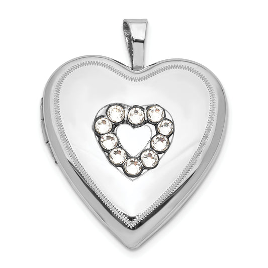 Sterling Silver Polished Crystal Heart Locket