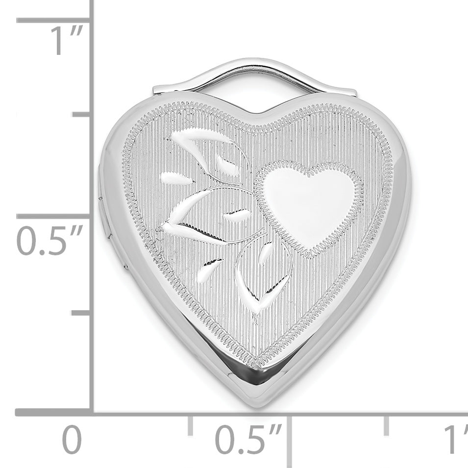 Sterling Silver Diamond-cut Textured and Polished Heart Locket