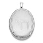Sterling Silver Satin and Diamond-cut Chai Symbol Oval Locket
