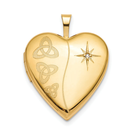 Sterling Silver Gold-plated 20mm Diamond Trinity Heart Locket