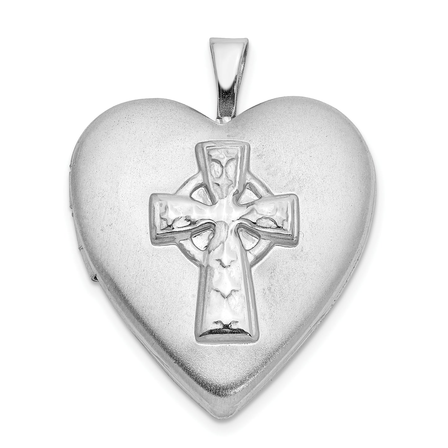 Sterling Silver Rhodium-plated Polished and Satin Cross Heart Locket