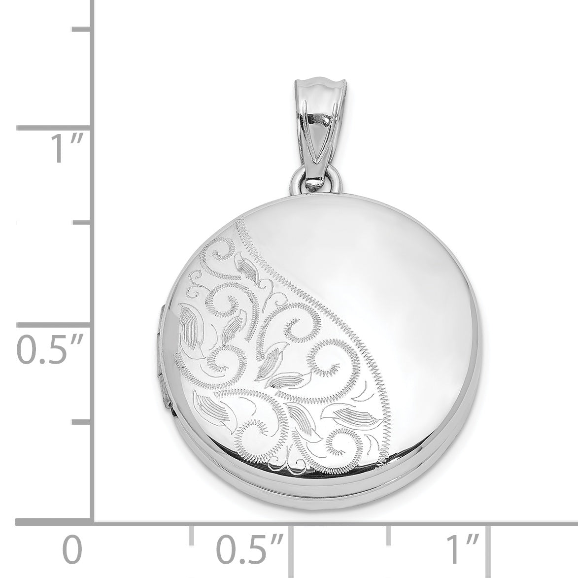 Sterling Silver Rhodium-plated 20mm Polished Scrolled Round Locket