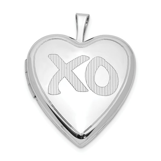Sterling Silver Rhodium-plated Satin and Polished XO Heart Locket
